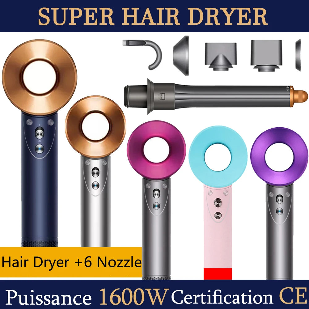 Super Hair Dryer with 6 Nozzles – 1600W Professional Ionic Hair Dryer
