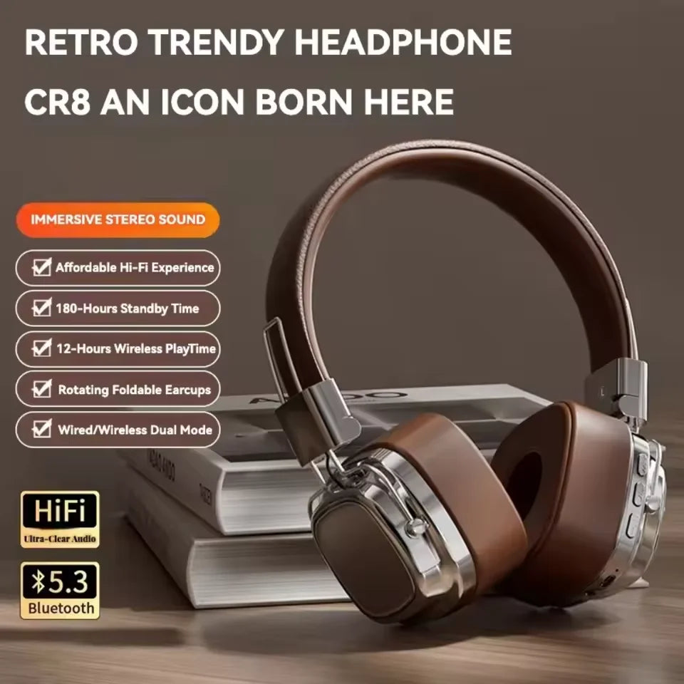 Retro Trendy Wireless Headphones CR8 β Iconic Design, Premium Sound