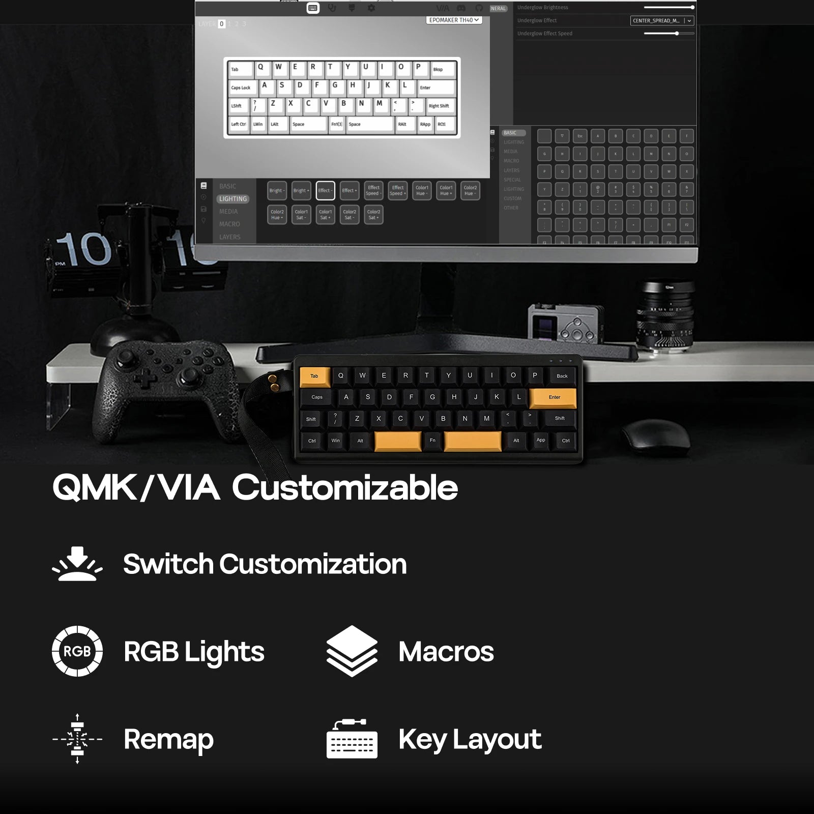 Compact Mechanical Keyboard – Black and Amber Edition