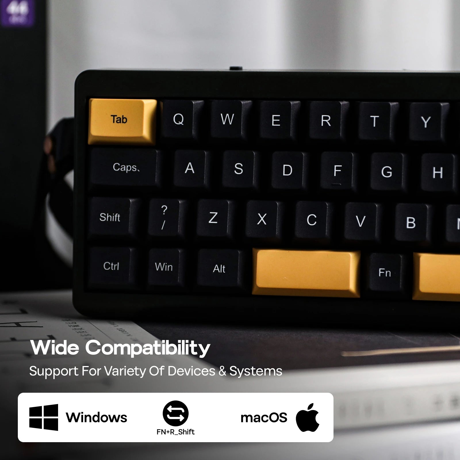 Compact Mechanical Keyboard – Black and Amber Edition